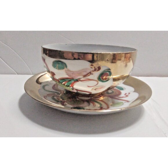 Chinese Dragon Hand Made Eggshell Porcelain Tea Cup & Saucer 22K Gold gilt - Picture 5 of 16